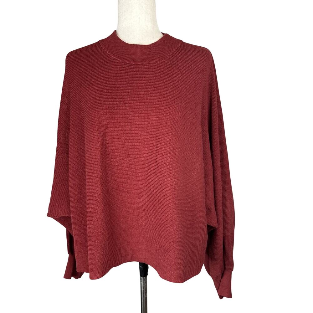 HoodLamb Crew Neck Dolman Sleeve Tunic Sweater Size L Cherry Red Hemp Cotton‎